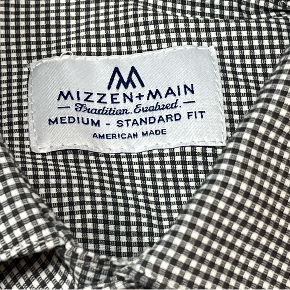 Mizzen + Main Checker SHIRT Spinnaker Standard Fit Button Black White GINGHAM M - Picture 9 of 14